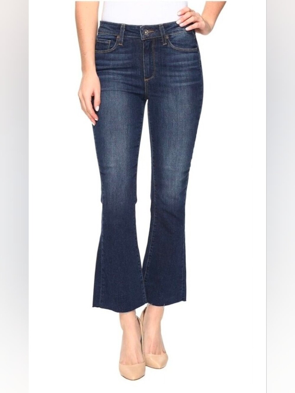 PAIGE Dark Blue High-Rise Flare Jeans